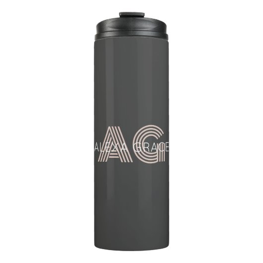 Moderne Beige Monogram Thermosbecher (Vorderseite)