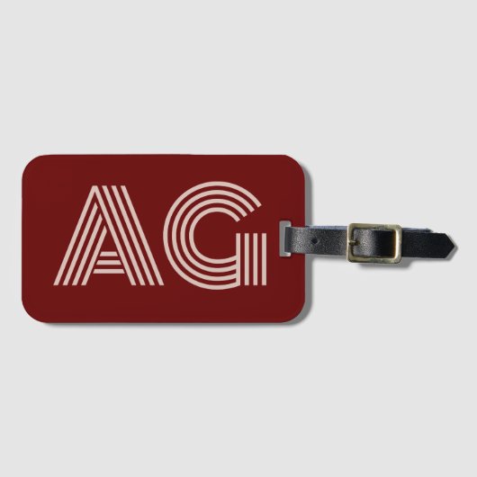 Moderne Beige Monogram und Wein Gepäckanhänger (Vorderseite (Horizontal))