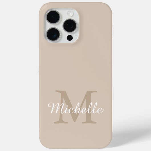 Moderne beige Monogramm-Schriftname Case-Mate iPhone Hülle (Rückseite)