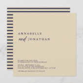 Moderne Beige Navy Blue Contemporary Wedding Einladung (Vorne/Hinten)