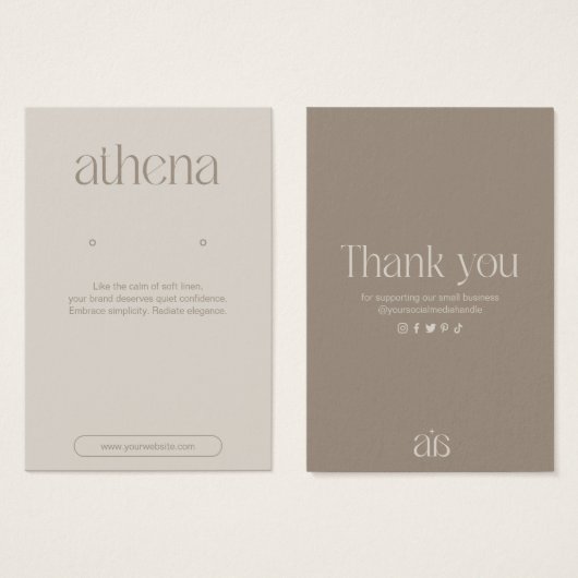 Moderne Beige-Ohrring-Schmuckkarte (Vorne & Hinten)