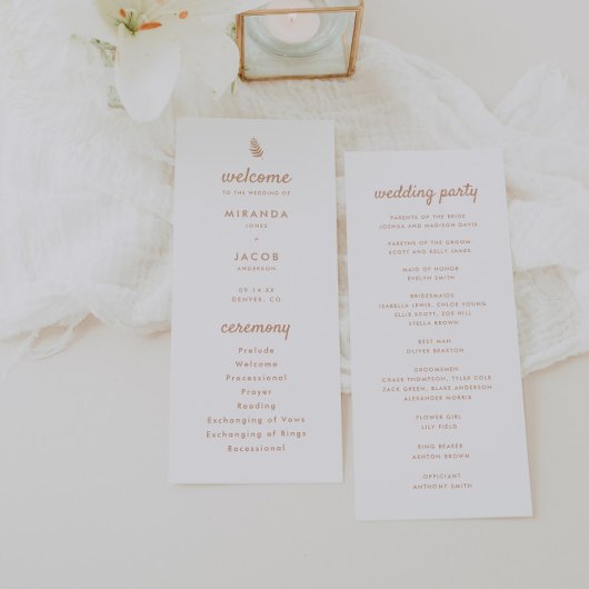 Moderne Beige Palmwedel Sommerhochzeit Programm