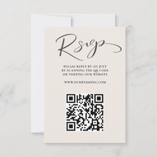 Moderne Beige QR Code UAWG Wedding RSVP Karte (Vorderseite)