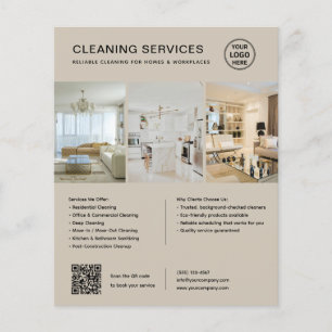 Moderne Beige-Reinigungsdienste QR-Geschäft Flyer