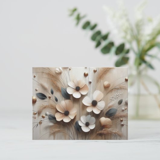 Moderne beige-rosa 2 Blume Postkarte (Stehend Vorderseite)