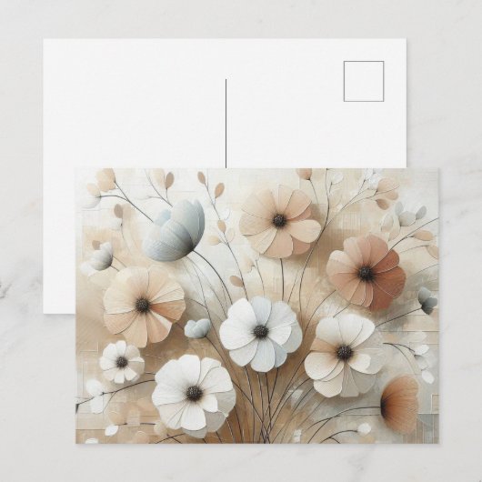 Moderne, beige-rosa 3 Blume Postkarte (Vorne/Hinten)