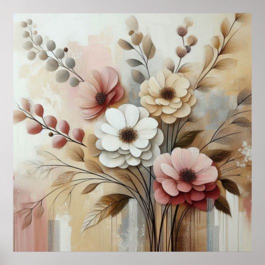 Moderne beige-rosa Blume 27 Poster (Vorne)