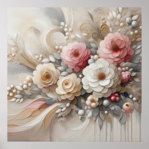 Moderne beige-rosa Blume 32 Poster