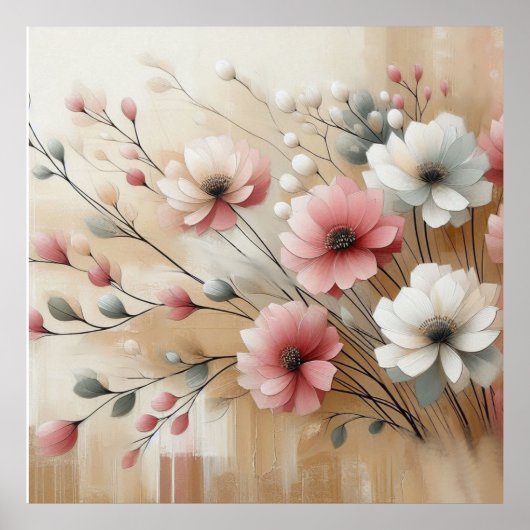 Moderne beige-rosa Blume 33 Poster (Vorne)