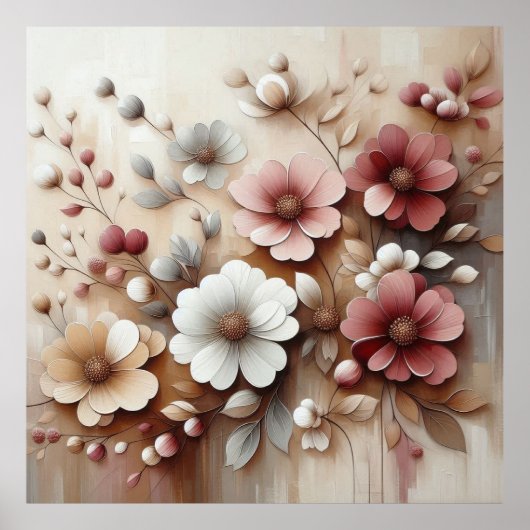 Moderne beige-rosa Blume 34 Poster (Vorne)