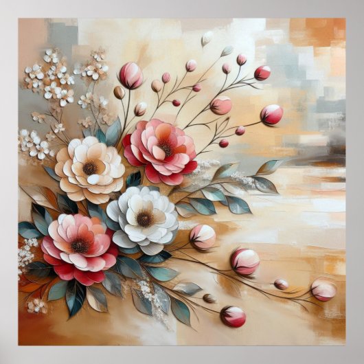 Moderne beige-rosa Blume 38 Poster (Vorne)