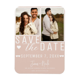 Moderne Beige Rosa Save-the-Date 2-Foto-Hochzeit Magnet