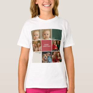 Moderne beige Sage RED Collage Weihnachtsfamilie T-Shirt