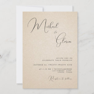 Moderne Beige-Sand-Kalligrafie-QR-Code-RSVP-Hochze Einladung