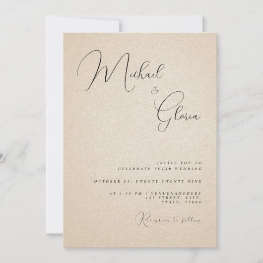 Moderne Beige Sand-Kalligrafie QR Code UAWG Weddin Einladung (Vorderseite)