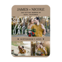 Moderne Beige Save the Date Hochzeit 3 Fotos
