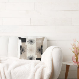 Moderne Beige, Schwarz-weiße Sternexplosion Minima Kissen