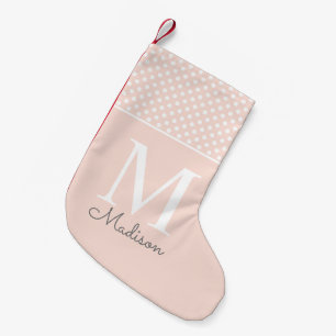 Moderne beige Tupfenmuster-Name-Monogramm Kleiner Weihnachtsstrumpf