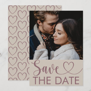 Moderne Beige- und Brauntöne Foto- und Herz-Save-t Save The Date