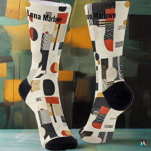 Moderne Beige- und Rottöne im abstrakten Muster -  Socken