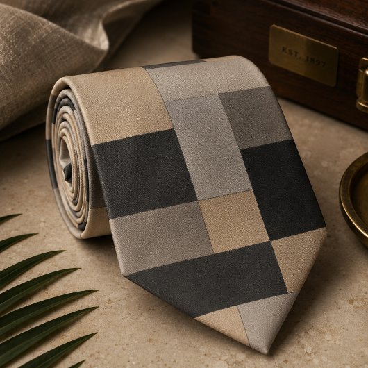 Moderne Beige- und Schwarze Geometrie Krawatte