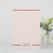 Moderne Beige- und Weinmonogramm Briefpapier (Stehend Vorderseite)