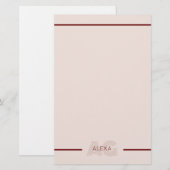 Moderne Beige- und Weinmonogramm Briefpapier (Vorne/Hinten)