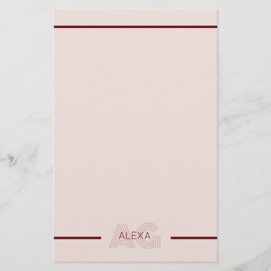 Moderne Beige- und Weinmonogramm Briefpapier (Vorderseite)