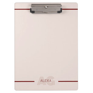 Moderne Beige- und Weinmonogramm Klemmbrett