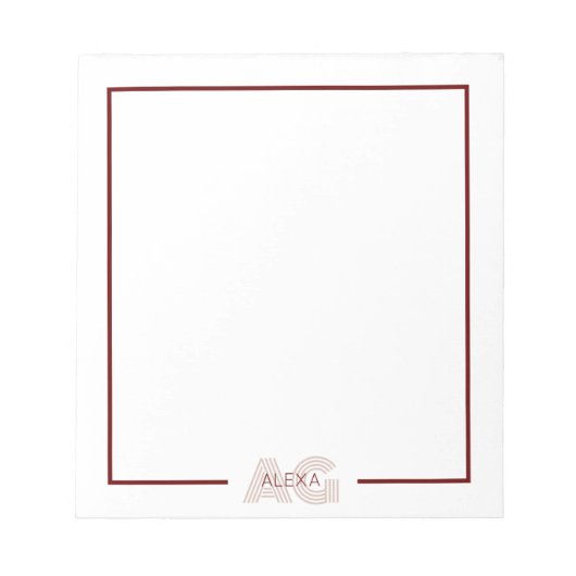 Moderne Beige- und Weinmonogramm Notizblock (Vorderseite)
