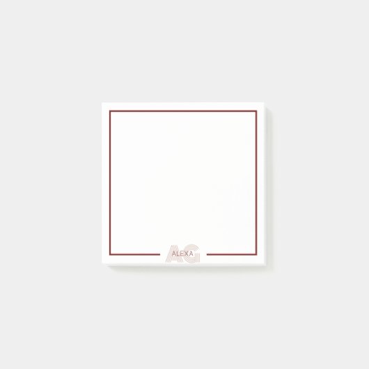Moderne Beige- und Weinmonogramm Post-it Klebezettel (Vorderseite)