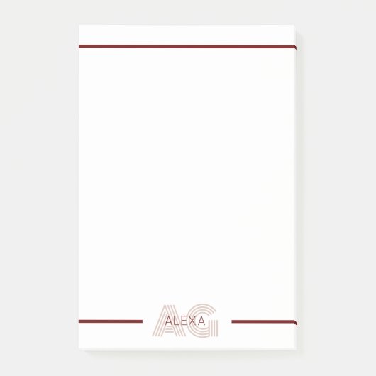 Moderne Beige- und Weinmonogramm Post-it Klebezettel (Vorderseite)