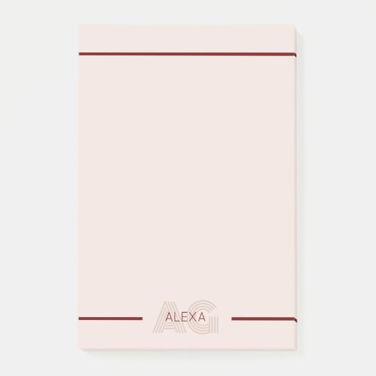 Moderne Beige- und Weinmonogramm Post-it Klebezettel (Vorderseite)