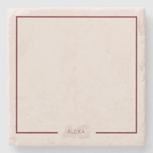 Moderne Beige- und Weinmonogramm Steinuntersetzer