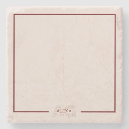 Moderne Beige- und Weinmonogramm Steinuntersetzer (Vorderseite)