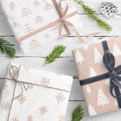 Moderne Beige & weiße Weihnachtsbaumen Schneeflock Geschenkpapier Set