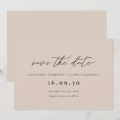 Moderne, beigefarbene Einladung Save the Date (Vorne/Hinten)