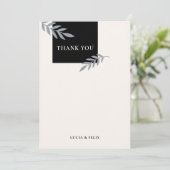 Moderne Beispiel Blätter Black Blank Wedding Dankeskarte (Stehend Vorderseite)