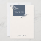 Moderne Beispiel Blue Blätter Blanche Hochzeit Dankeskarte (Vorderseite)
