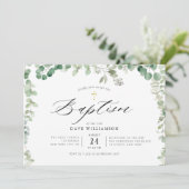 moderne bemalte Eukalyptus elegante Rahmentaufe Einladung (Stehend Vorderseite)