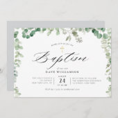 moderne bemalte Eukalyptus elegante Rahmentaufe Einladung (Vorne/Hinten)