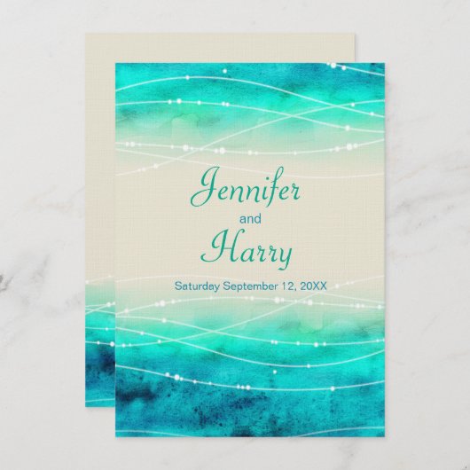 Moderne bemalte Funkelsee Hochzeit einladen Einladung (Vorne/Hinten)