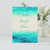 Moderne bemalte Funkelsee Hochzeit RSVP (Stehend Vorderseite)