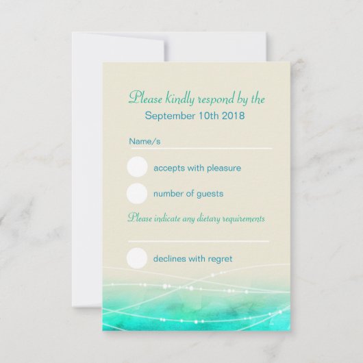 Moderne bemalte Funkelsee Hochzeit RSVP (Rückseite)