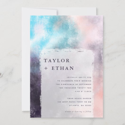 Moderne bemalte Leinwand Hochzeit Einladung (Vorderseite)