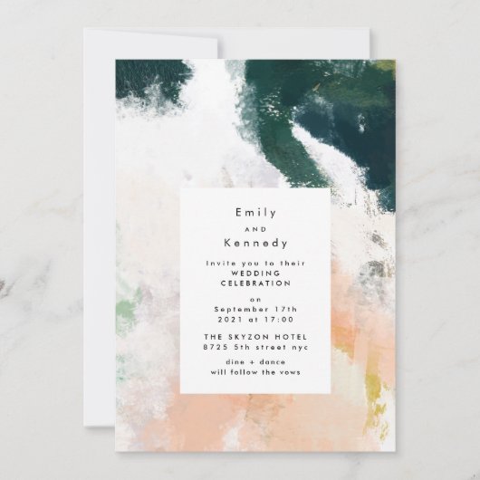 Moderne bemannte Kunsthochzeit Einladung (Vorderseite)