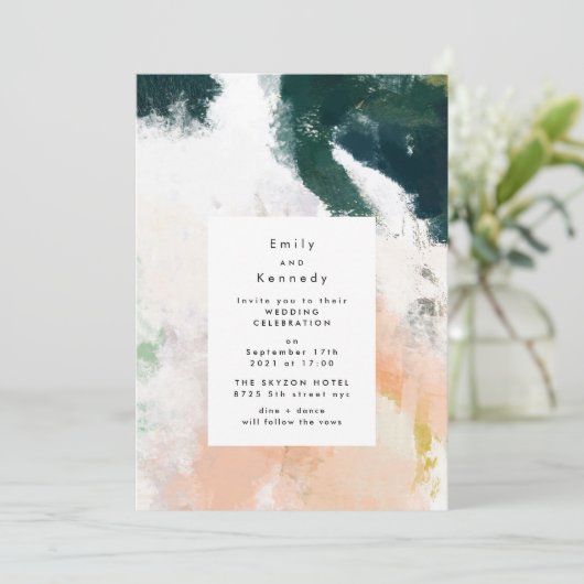 Moderne bemannte Kunsthochzeit Einladung (Stehend Vorderseite)