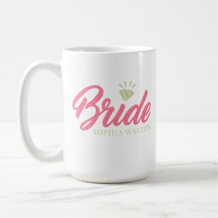 Moderne benutzerdefinierte Brautname Pink Glitter Kaffeetasse