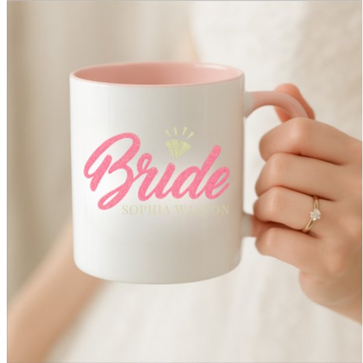 Moderne benutzerdefinierte Brautname rosa glitzern Tasse