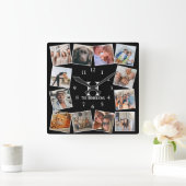 Moderne, benutzerdefinierte FarbfotoCollage| Erste Quadratische Wanduhr (Zuhause)